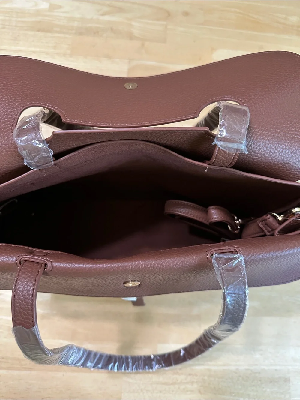 VELOCIO Brown Pebbled Tote with Flap and Tassel